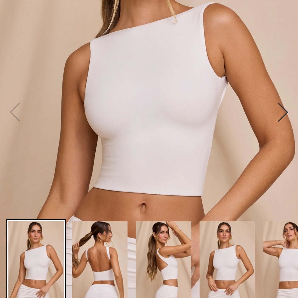 Oh Polly High Neck Open Back Crop Top in White UK 8 US 4